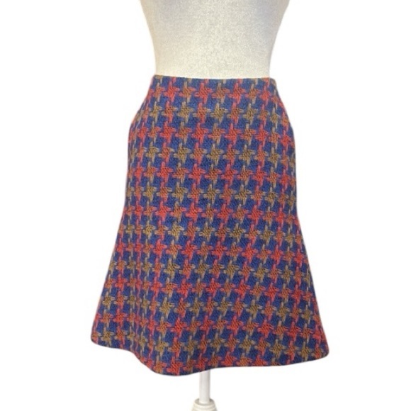 Boden A-Line Skirt Womens Wool Tweed Boucle Houndstooth Blue Red US 2R - Picture 8 of 10